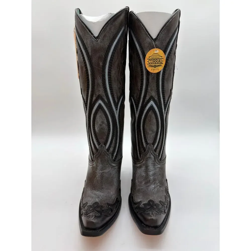 Corral Western Leather Brown Blue Overlay Embroidery Tall Top Boot A4699 8